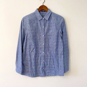 J. McLaughlin Blue Plaid Button Front Shirt, Size M